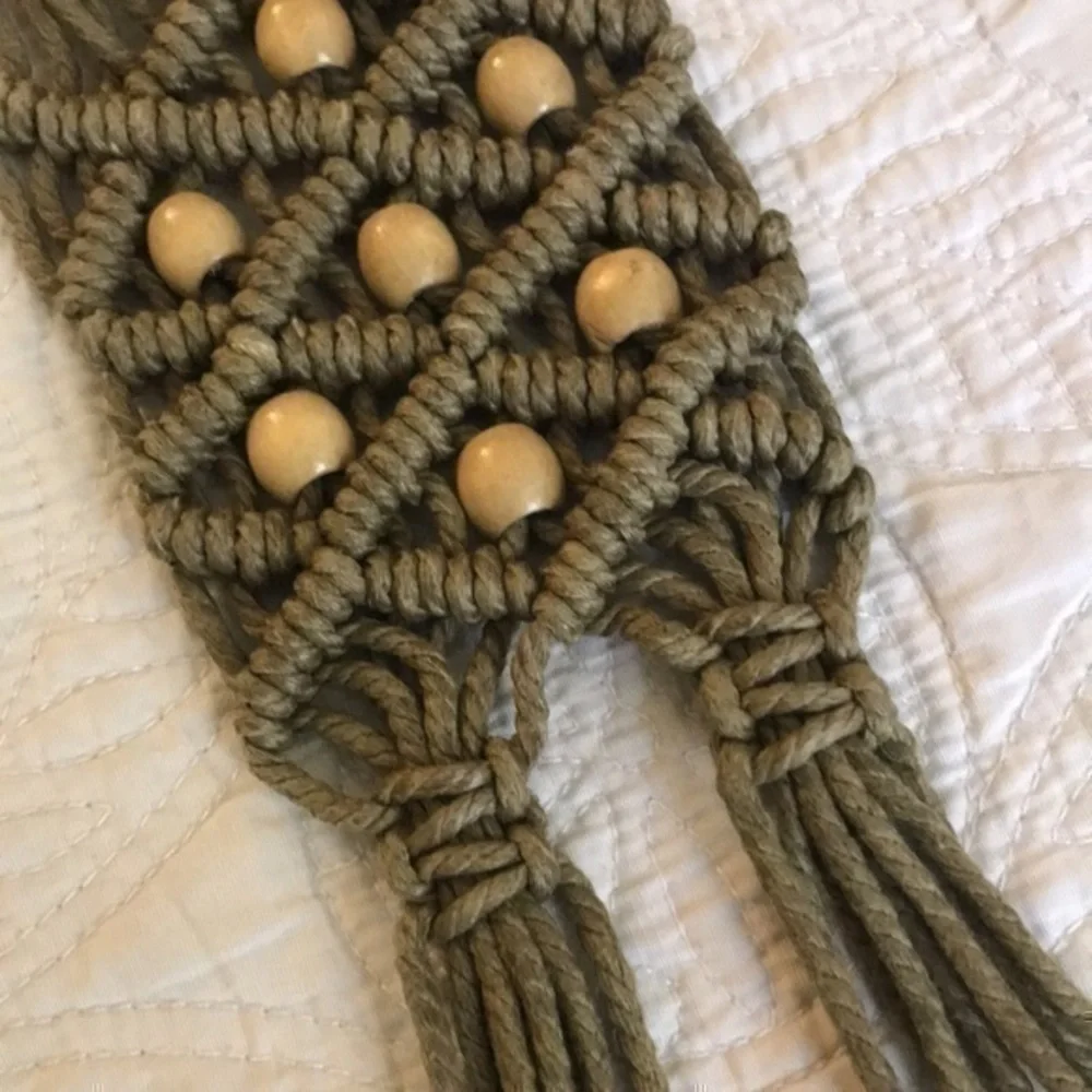 Macrame Belt with Wood Beads Boho Hand Length 63 inches